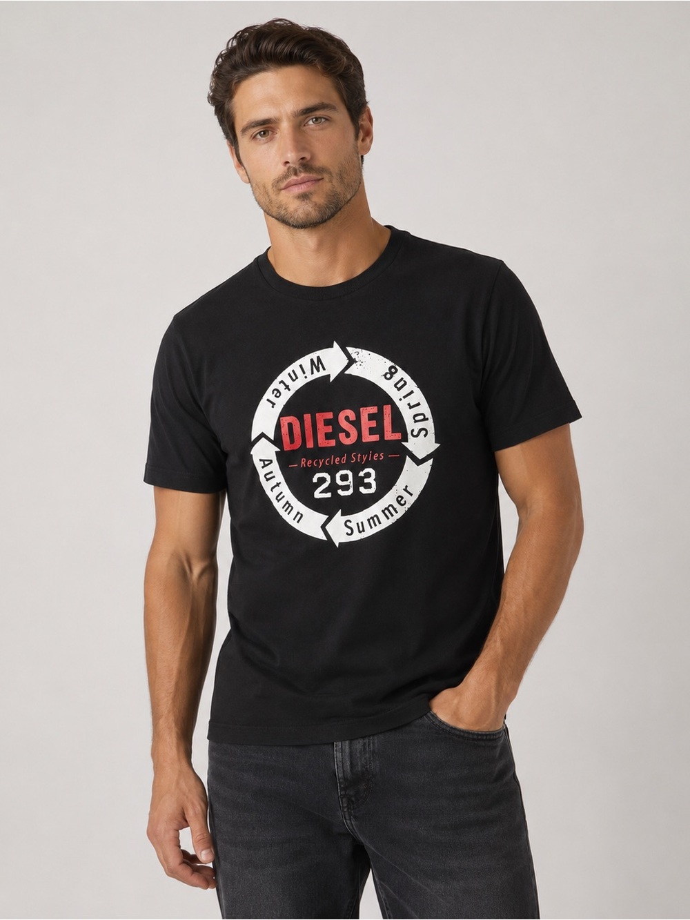 Diesel Black Graphic Logo T-Shirt Men’s Small 100% Cotton Crew Neck Streetwear